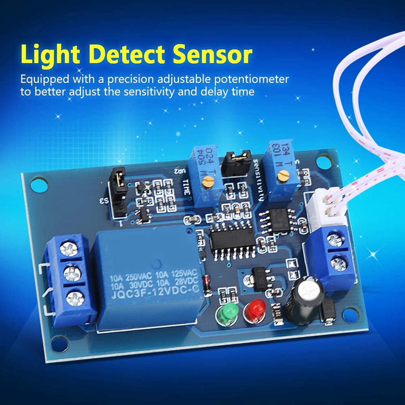 Light Control Switch Relay, XH-M131 Photosensitive Relay Module, Controlled Delay Light Induction Adjustable Switch Photoresistor Relay Module (12V)