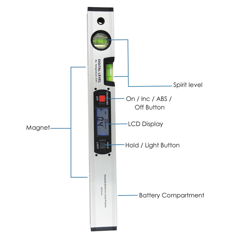 Protractor Ruler Tool Gauge Spirit Level 42cm 420mm 16.5" Long Digital Inclinometer Protactor with Magnetic Base Protractor