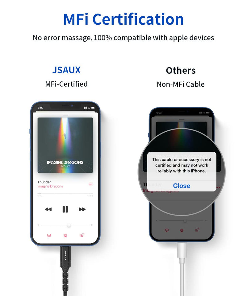 Lightning to 3.5mm Audio Cable 3.3FT, JSAUX [Apple MFi Certified] iPhone Headphones Jack Lightning Aux Cord Compatible with iPhone 13/13 Pro/13 Pro Max/12/12Pro/12 Pro Max/11/11 Pro Max/X/XS/XR-Black Black