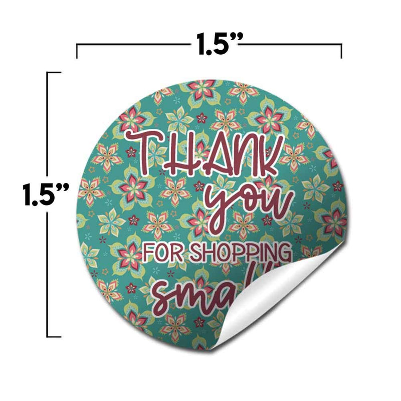 Blue & Pink Floral Thank You for Shopping Small Customer Appreciation Sticker Labels for Small Businesses, 60 1.5" Circle Stickers by AmandaCreation, for Envelopes, Postcards, Direct Mail!