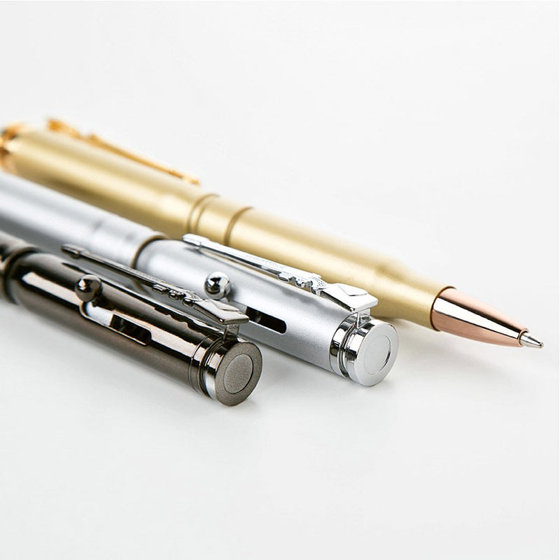 Brass Bullet Shaped Ballpoint Pen with Rifle Design Clip, Gun Metal