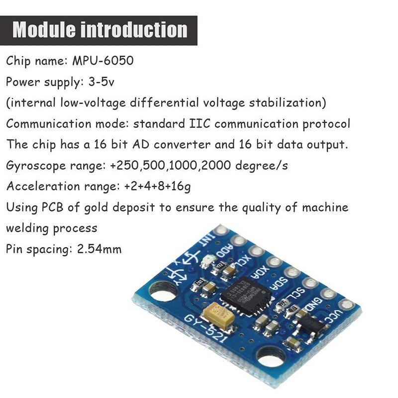 Ximimark 2Pcs GY-521 MPU-6050 Module 3 Axis Accelerometer 6 DOF Gyroscope Sensor Module 16 Bit AD Converter Data Output IIC 3-5v For Arduino