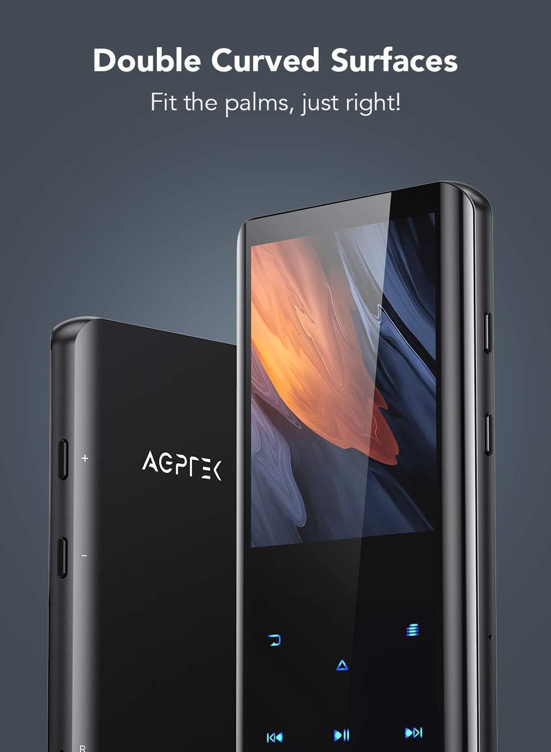 32GB MP3 Player with Bluetooth 5.0, AGPTEK 2.4" Curved Screen Portable Music Player with Speaker Lossless Sound with FM Radio, Voice Recorder, Supports up to 128GB, Black