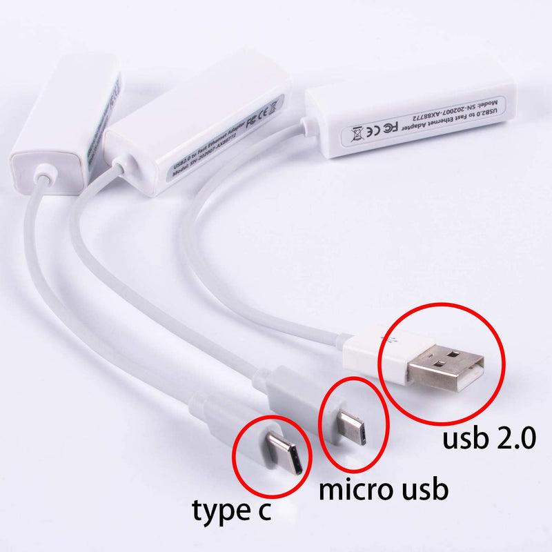USB to RJ45 LAN Ethernet Adapter 100Mbps USB to RJ45 LAN Converter 10M 100M with Asix AX88772B AX88772 Chip (Micro USB to RJ45) Micro USB to RJ45