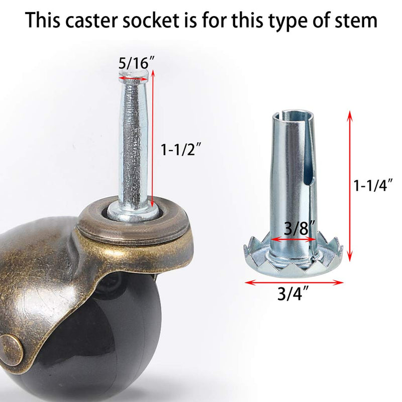 Skelang 12 Pcs Caster Sockets Metal Caster Stem Sleeve,Wheel Socket Furniture Insert for Stem Caster, Grip Ring Caster, Chair Legs, Wooden Furniture Replacement