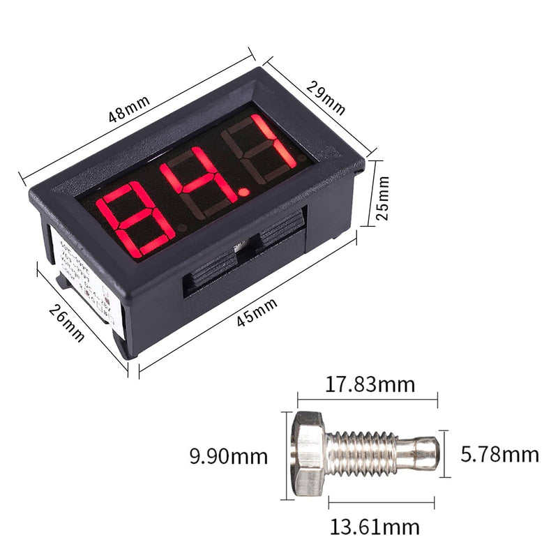 PEMENOL 2 Pcs 12V Red Fahrenheit Digital Temperature Meter, -76F~999F LED Display with Industrial Grade 0.5m K-Type Thermocouple Temperature Sensor M6 1Pc