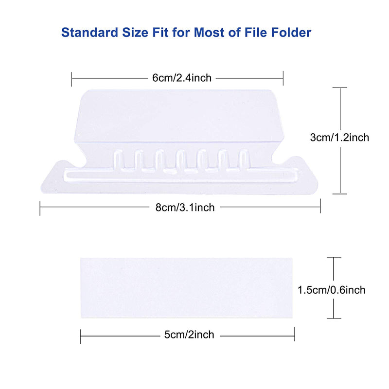 File Folder Tabs, 100+200 Sets Hanging File Folder Tabs with Inserts for Hanging Folders, 2 Inch Clear Plastic Hanging File Tabs for Quick Identification