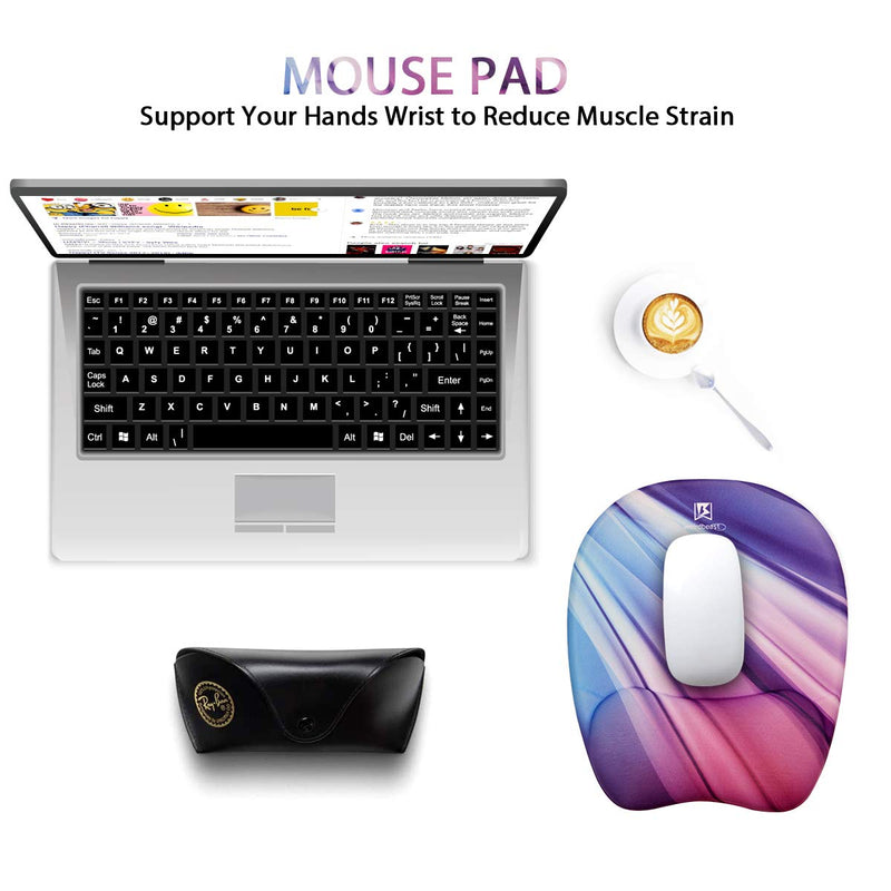 Ergonomic Mouse Pad, Memory Foam Mouse Pad with Wrist Rest Support, Gaming Mouse Pad with Lycra Cloth, Non-Slip PU Base Ergonomic Design for Laptop,Desktop Computer-MC Rainbow