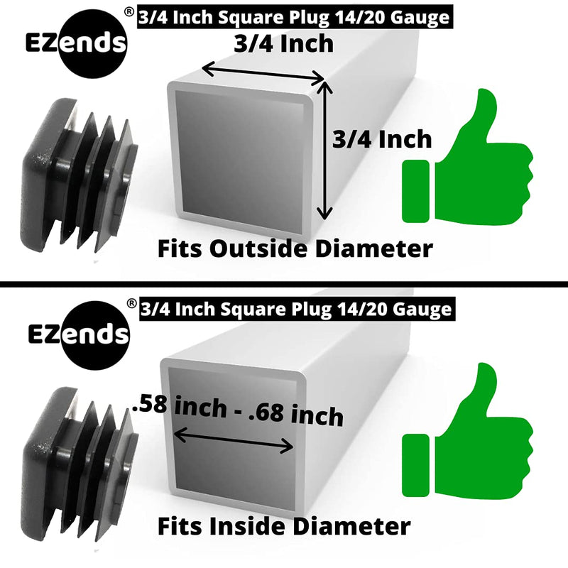 3/4 Inch Square Tubing End Cap 20 PK (14-20 Gauge Wall Tubing) Plastic Plugs/Square End Caps/Plastic End Caps/Square Plug/Square Plastic Plug/by EZENDS â€¦ (20) 14/20 Gauge