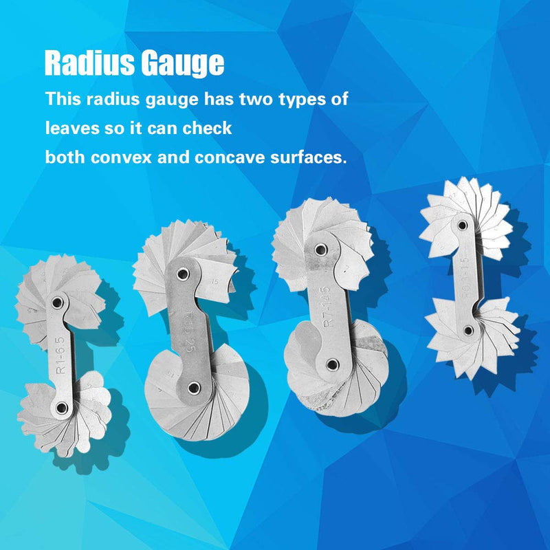 Hyuduo 4pcs Radius Gauges, Stainless Steel Concave Convex Arc Gage Pocket Measure Tool R0.3-1.5/ R1-6.5/ R7-14.5/ R15-25mm Gage Replacement