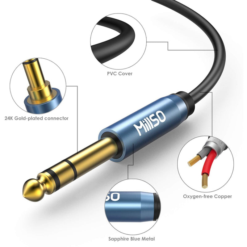 MillSO 6.35mm Male 1/4 to 3.5mm Male 1/8 TRS Stereo Audio Cable (8 ft), Headphone Adapter 1/8 to 1/4 Adapter for Guitar, Piano, Amplifiers, Home Theater Devices, or Mixing Console - 8 Feet