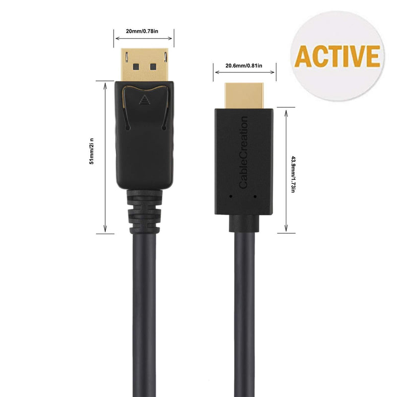 Active DP to HDMI Cable(DP1.2), CableCreation 6ft DisplayPort to HDMI,4K x 2K & 3D Audio&Video, Eyefinity Multi-Screen Support,1.8M / Black Active