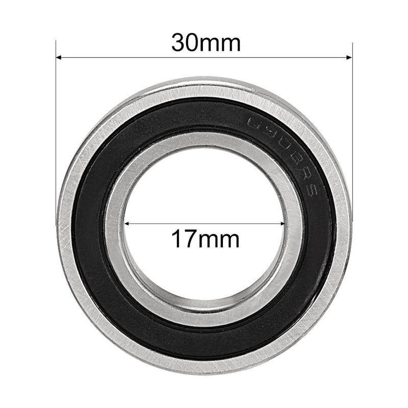 uxcell 6903-2RS Deep Groove Ball Bearing Double Sealed 1180903, 17mm x 30mm x 7mm Carbon Steel Bearings (Pack of 2)