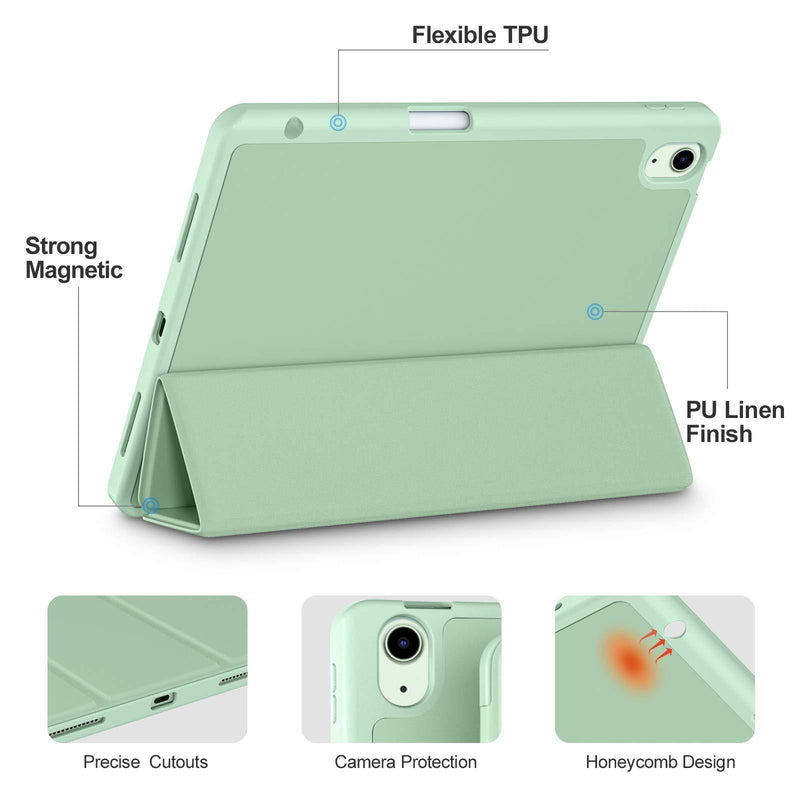 Akkerds Case Compatible with iPad Air 4th Generation Case 2020 10.9 Inch [Pencil Holder/2nd Pencil Charging] [Auto Sleep/Wake], Trifold Stand Smart Case Compatible with iPad Air 4 Case, Green Matcha green