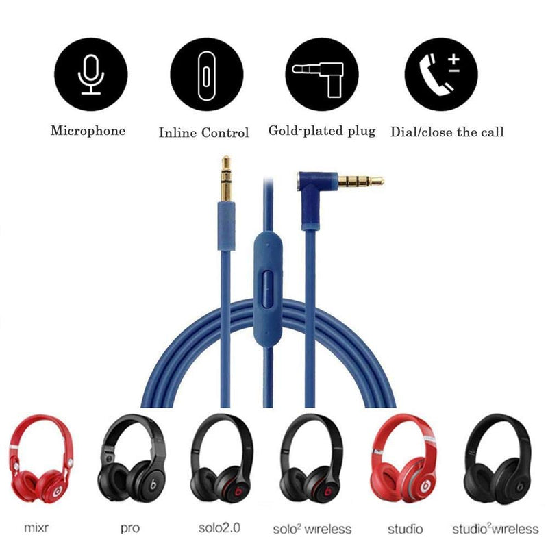 Saipomor Solo Replacement Audio Cable with in-line Microphone and Control Compatible with Beats by Dr.Dre Headphones Solo Studio Pro Detox Wireless Mixr Executive Pill (Blue) Blue