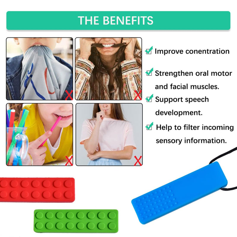 Chew Necklace, Sensory Chew Necklace Bundle for Kids with Teething, ADHD, Autism, Biting Needs, Oral Motor Chewy Teether, Silicone Necklace Made from Food Grade Silicone Safety, for Boys&Girls(4 PCS)