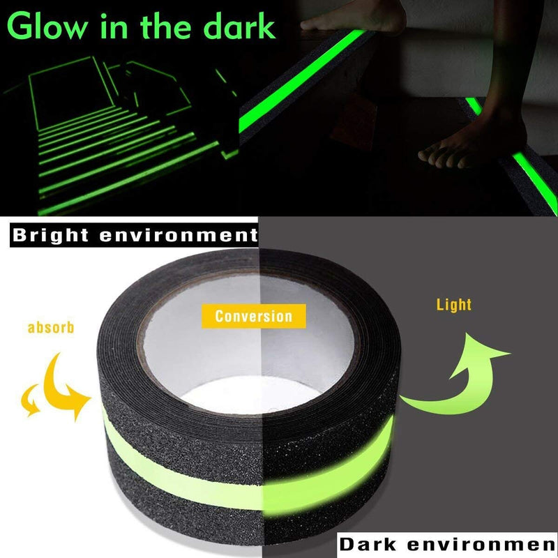 Anti Slip Grip Tape, Non-Slip Traction Tapes with Glow in The Dark Reduce The Risk of Slipping for Indoor or Outdoor Stair Tread Step and Other Slippery Surfaces - Keeps You Safe, 2 Inch x 16.4 Foot