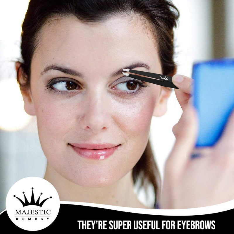 Professional Stainless Steel Slant Tip Tweezer For Men & Women - The Best Precision Eyebrow Tweezers Pluckers For Shaping Eyebrows & Hair Removal -Slanted Twizzers/Plucker- Brow Plucking black