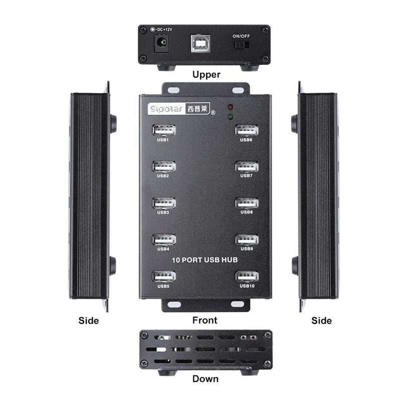 Sipolar-USB Hub- 10 Ports USB Data Hub-Industrial USB Powered Hub - USB 2.0 Hub for Mining, Bitcoin Miner