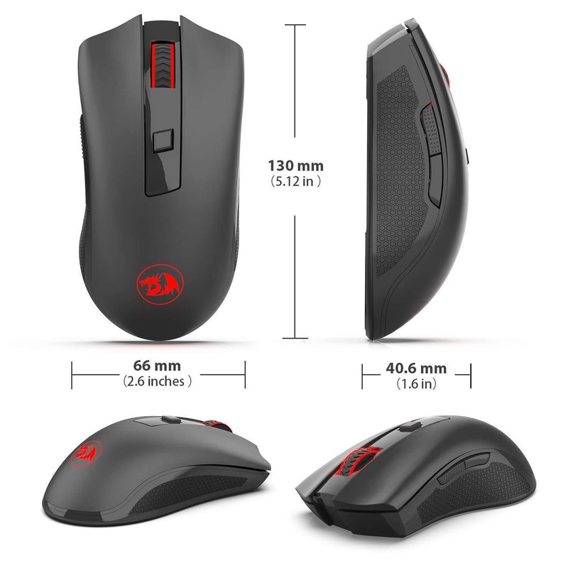 Redragon M652 Optical 2.4G Wireless Mouse with USB Receiver, Portable Gaming & Office Mice, 5 Adjustable DPI Levels, 6 Buttons for Desktop, MacBook, Notebook, PC, Laptop, Computer Black