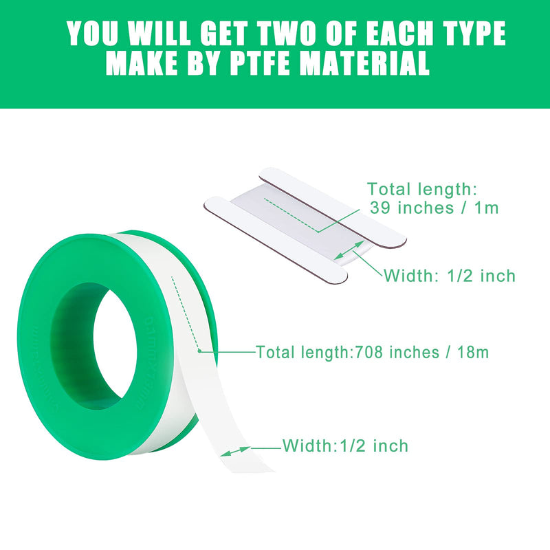 KINBOM 2 Rolls 0.5x708inch Thread Seal PTFE Plumbing Tapes Plumber Tape Teflon Pipes Tape and 2pcs 0.5x39inch Portable Teflon Tapes for Pipes Sealing Shower Head Joint (White)