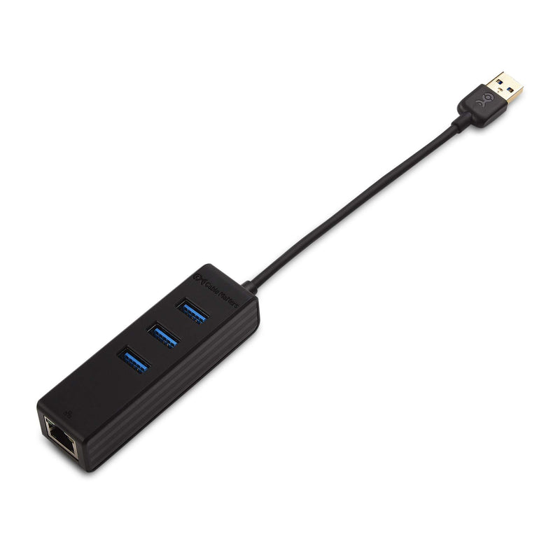 Cable Matters 3 Port USB 3.0 Hub with Ethernet (USB Hub with Ethernet, Gigabit Ethernet USB Hub ) Supporting 10/100/1000 Mbps Ethernet Network in Black