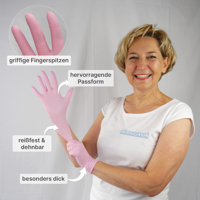ARNOMED Nitrile disposable gloves 100 pieces/box, L, rose, latex-free disposable gloves, powder-free nitrile gloves, in size. S, M & L available