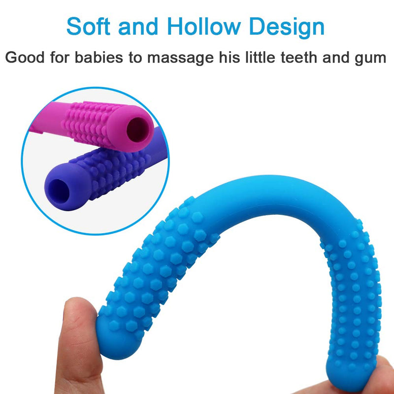 Hollow Teething Tubes Toys for Babies Girls and Boys (5 Pack), Silicone Baby Teether Toy Tube for Infants with Nursing Biting Chewing, Teething Straws for Toddlers