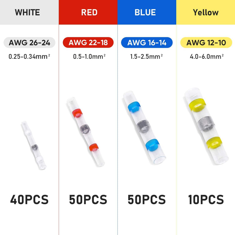 TICONN 150 PCS Solder Seal Wire Connectors, Heat Shrink Butt Connectors, Waterproof and Insulated Electrical Wire Terminals, Butt Splice (150PCS) 150PCS