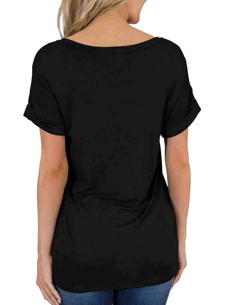 TASAMO Women's Short Sleeve V-Neck Shirts Loose Casual Tee T-Shirt Basic Tops Small A-01 Black