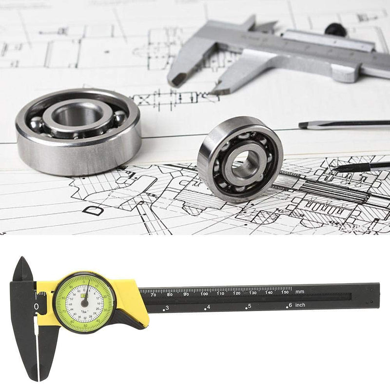 Dial Vernier Caliper, 0.01mm Accuracy Plastic Fast Precise Measurement Tool for Biomedical Industry, 0-150mm(Yellow)