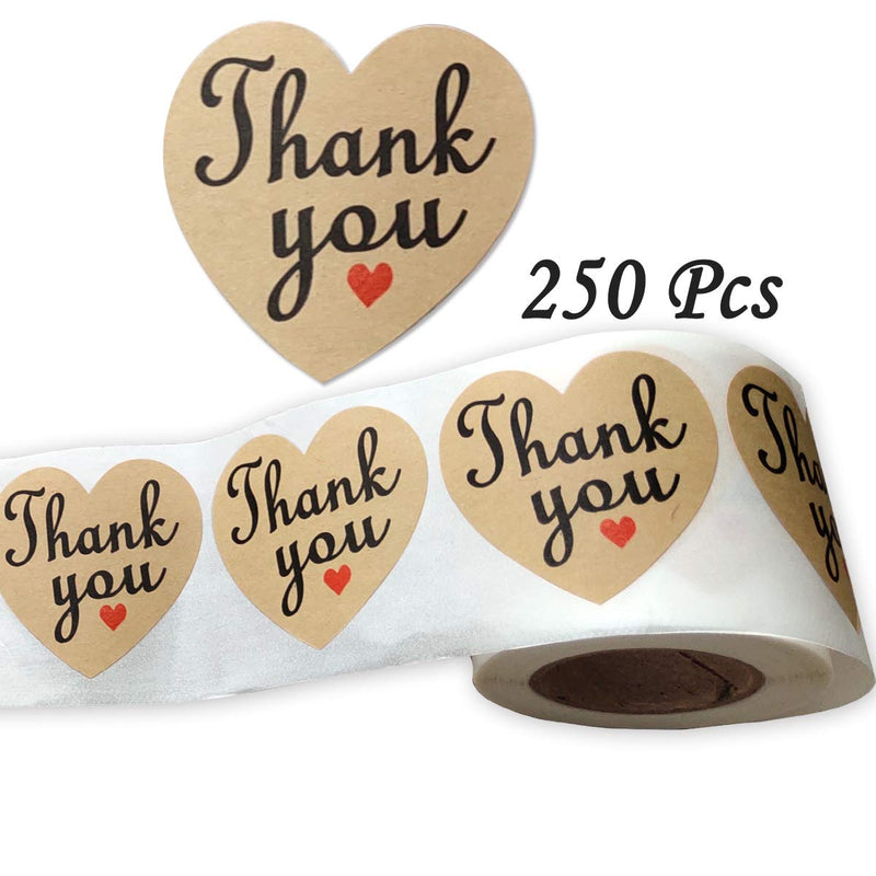 Thank You Stickers Natural Kraft Appreciation Labels 2” Heart Shaped Sticker for Thank You Cards,Package,Wedding,Baby Shower