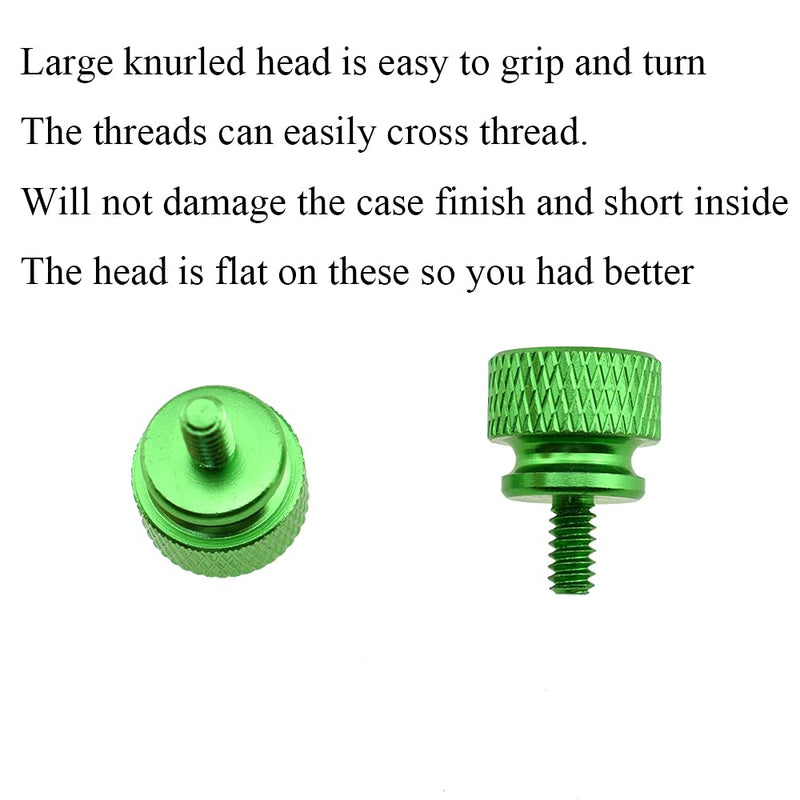 Hahiyo Anodized Aluminum Thumbscrews 6#-32 Thread Size Large Knurled Head Cage Mounts Hand Tighten Easy to Grip and Turn Not Damage Inside Sturdy for Computer Case PCI Slot Motherboard Green 10pcs 6#-32-Green-10Pieces