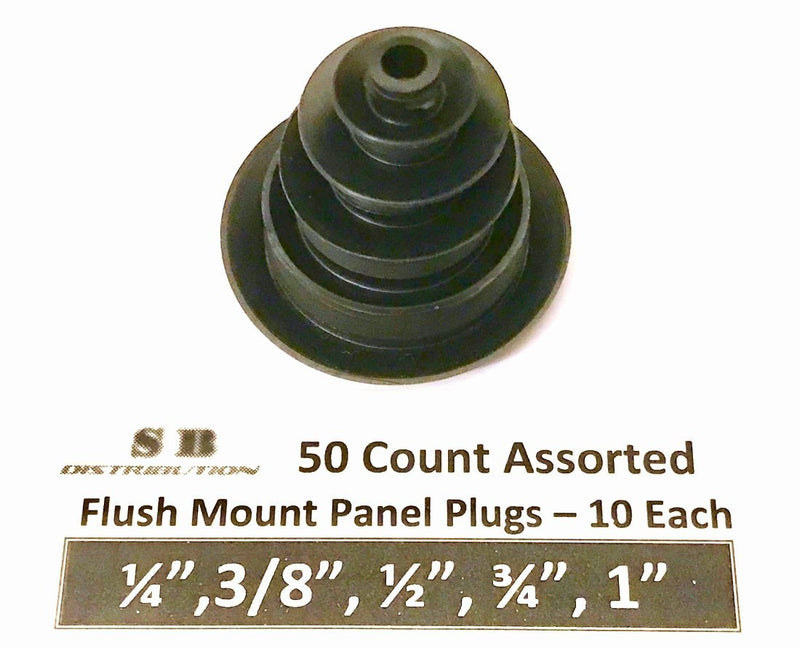 (Lot of 50) || CAPLUGS || Assorted 10 Each ( 1/4", 3/8", 1/2",3/4", 1") Flush Mount Black Hole Panel Plugs for Auto Body and Sheet Metal | Furniture Decor | by SBD
