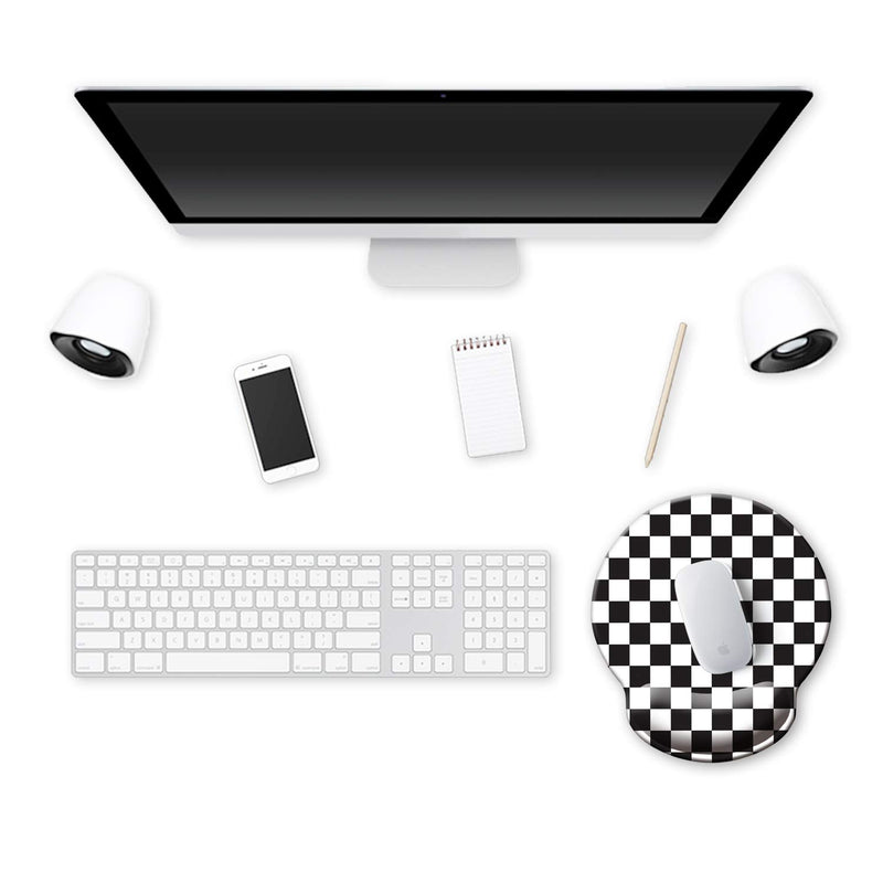 ITNRSIIET [30% Larger] Mouse Pad, Ergonomic Mouse Pad with Gel Wrist Rest Support, Gaming Mouse Pad with Lycra Cloth, Non-Slip PU Base for Computer Laptop Home Office, Black White Plaid Style