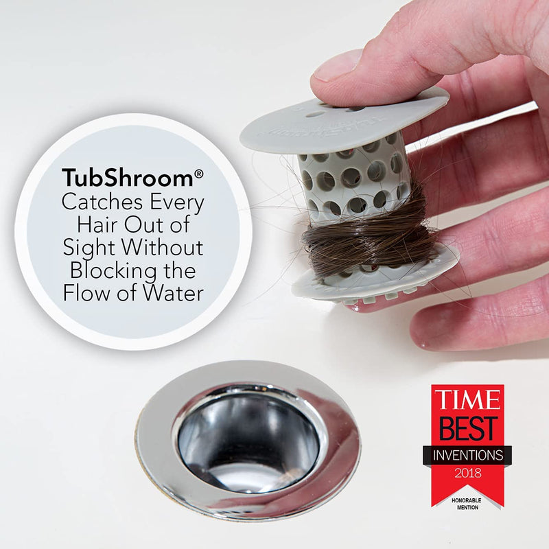 TubShroom Tub Hair Catcher Drain Protector, Fits 1.5"-1.75", Gray
