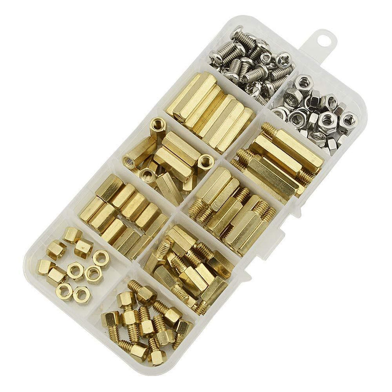 XINGYHENG 140pcs M4 Brass Male-Female / Female-Female Hex Brass Spacer Standoff Screw Nut Assortment Kit and stainless steel Screw Nut Set (Brass M4)