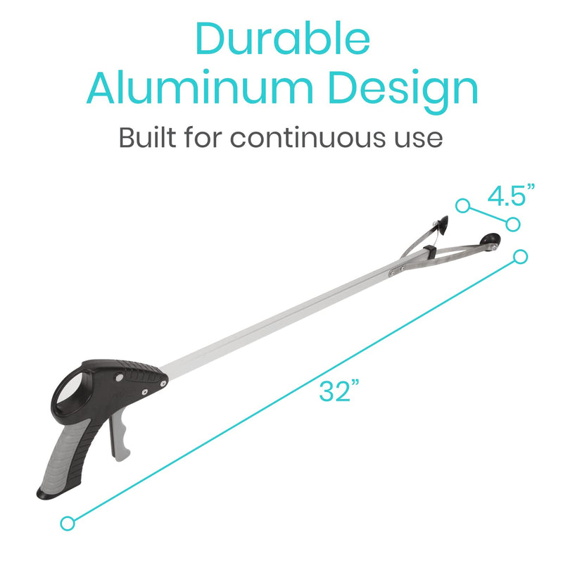 Vive Suction Cup Reacher Grabber - 32" Heavy Duty Mobility Grip Hand Aid - Handle Tool Light Bulb Remover, iPad Pickup, Long Handled Trash Litter Picker, Garbage Garden Nabber Extender - Handicap Arm 1