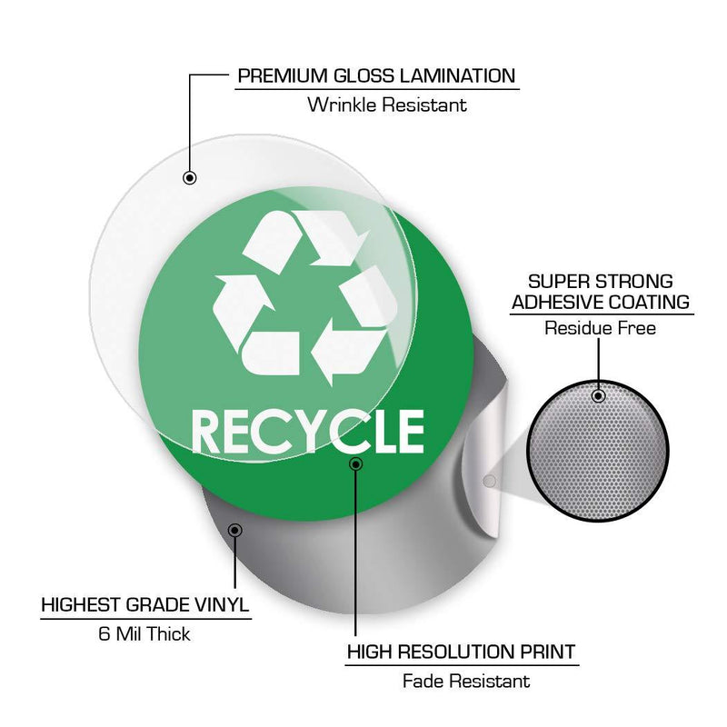 Recycle Sticker Trash Bin Label - 4" x 4" Organize & Coordinate Garbage Waste from Recycling - Great for Metal Aluminum Steel & Plastic Trash Cans - Indoor/Outdoor - Home Kitchen & Office Use (4 Pack)