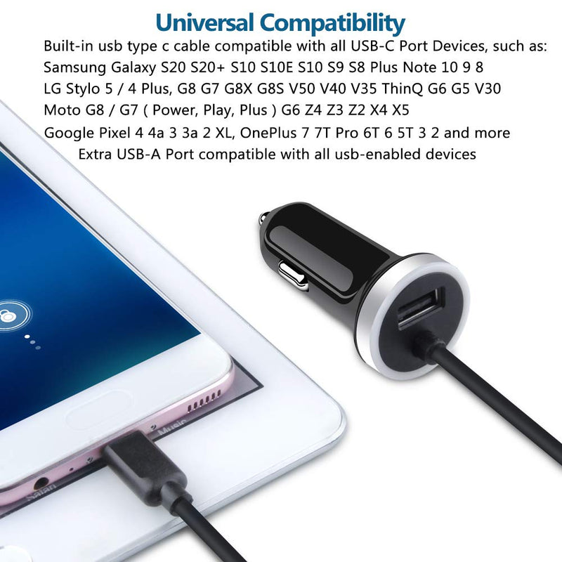 USB C Car Charger, 3.4A Fast Charging Car Adapter+3ft Type C Cable for Samsung Galaxy S22 S21 S20 S10 Note 20 A10E A20 A50 A51 A01 A71 A11, LG Stylo 6/5/4 G8 G7 V60 ThinQ Moto G8 G7 Google Pixel 4 3a
