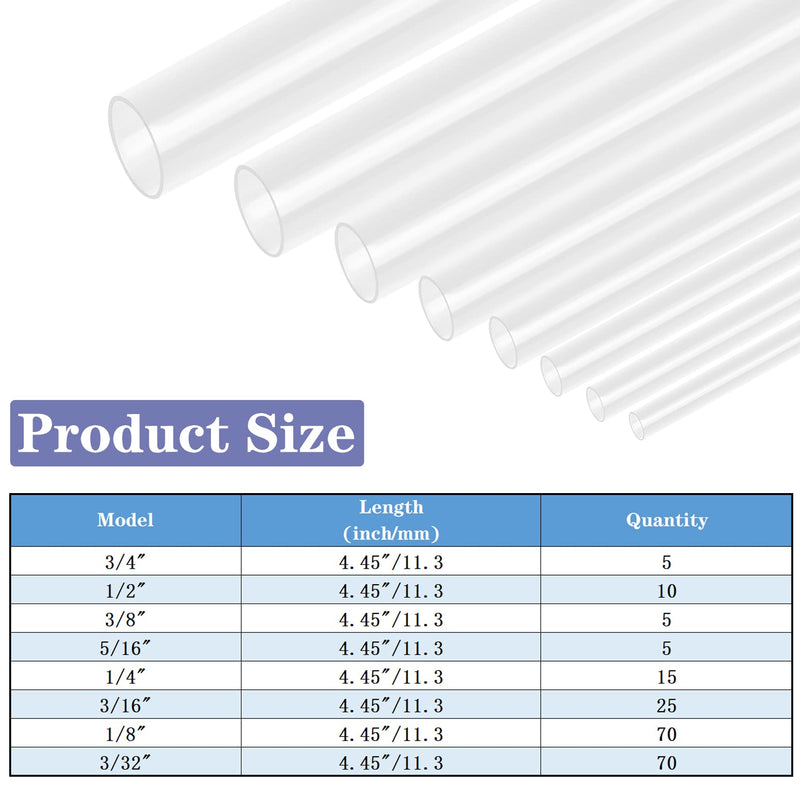 XHF 205 PCS 8 Size Length 3.5" Clear 3:1 Waterproof Automotive Electrical Heat Shrink Tubing Assortment Kit Marine Grade Adhesive Lined Tube, Insulation Sealing Oil-Proof Wear-Resistant 05-Clear