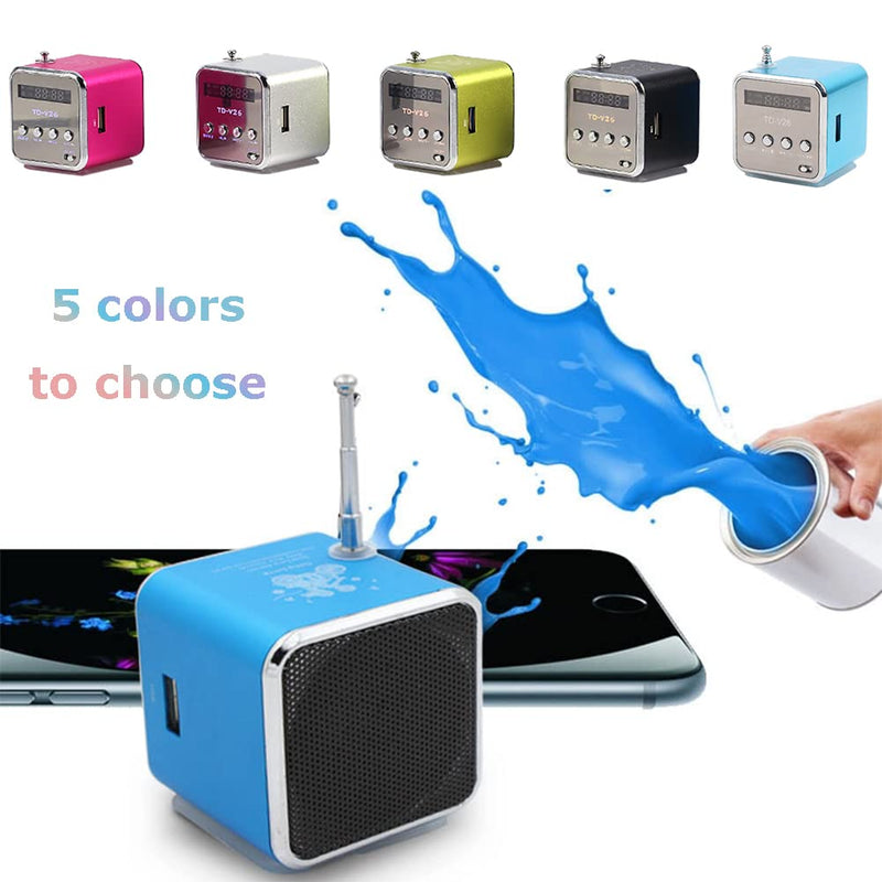 Yoidesu TD-V26 Portable Mini Speaker Music Player FM Radio Battery Powered Mini Digital Display Screen Speaker Music Player for Computer&Cell Phone Support TF Card and U Disk (Pink) Pink