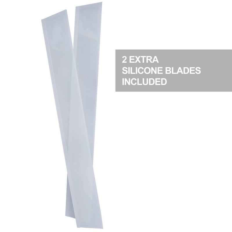 Squeegee for Shower Door, Car Windshield, and Glass Window - 2 Extra Silicone Replacement Blades - Foam Handle - White