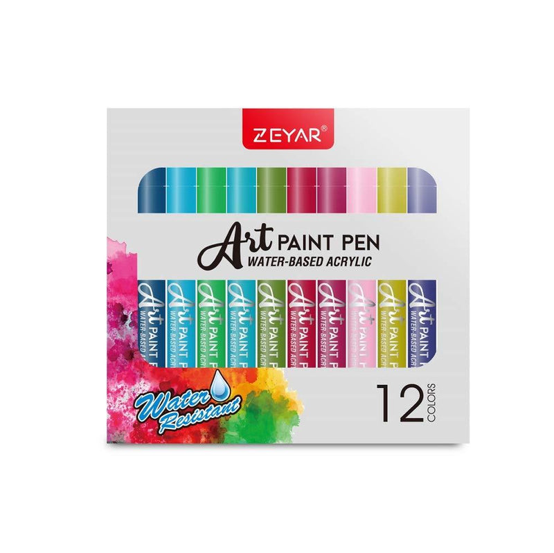 ZEYAR Acrylic Paint Pens, Expert of Rock Painting, Extra Fine Point, 12 Colors, Water Based, Permanent & Waterproof Ink, Works on Rock, Wood, Glass, Metal, Ceramic and Non porous Surfaces (12 Colors)