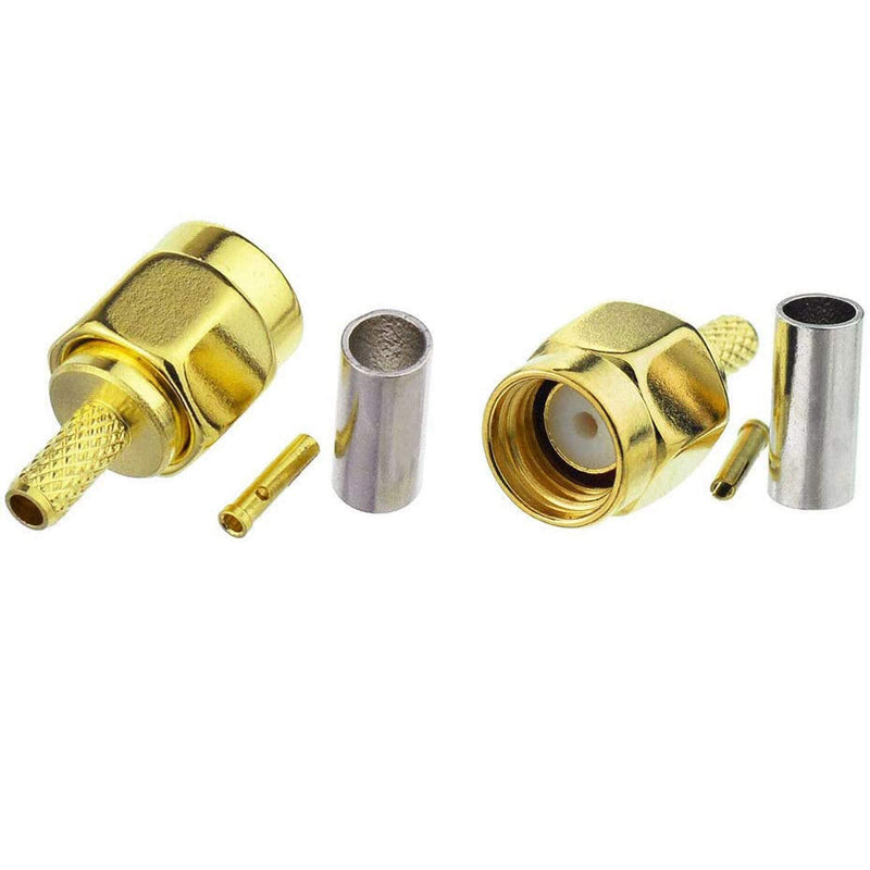 Eightwood 10pcs RP-SMA Male RF Crimp Connector 50ohms Gold-Plated for RG316 RG174 Cable