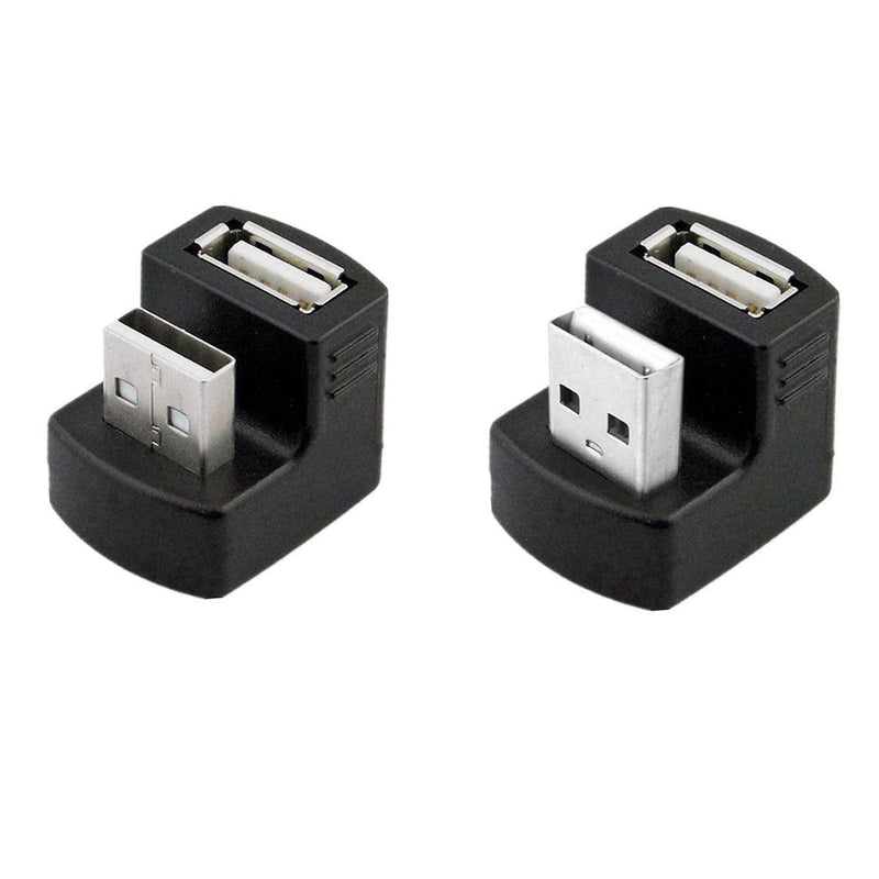 Cablecc 1 Set Up & Down Angled USB 2.0 Adapter A Male to Female Extension 180 Degree Black Black Down +Up Angled