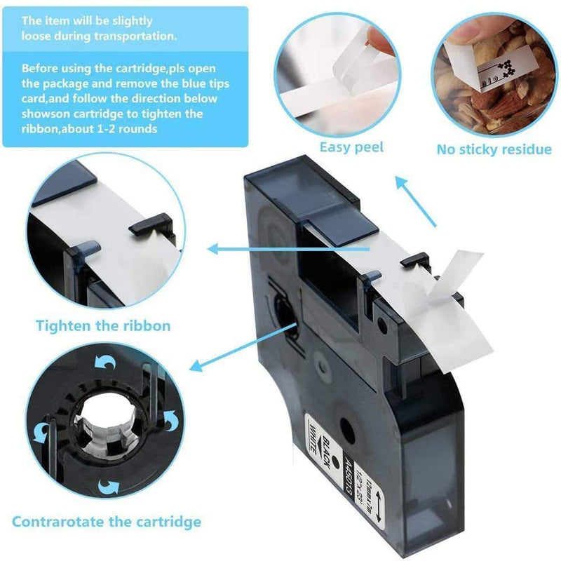 Freshworld Compatible Labeling Tape Replacement for Dymo D1 Label Tape 45013 45010 45016 45017 45018 45019 D1 Labels Refill,for Dymo LabelManager 160 280 420P 210D 450 Label Maker,1/2 Inch x 23 Ft,6P