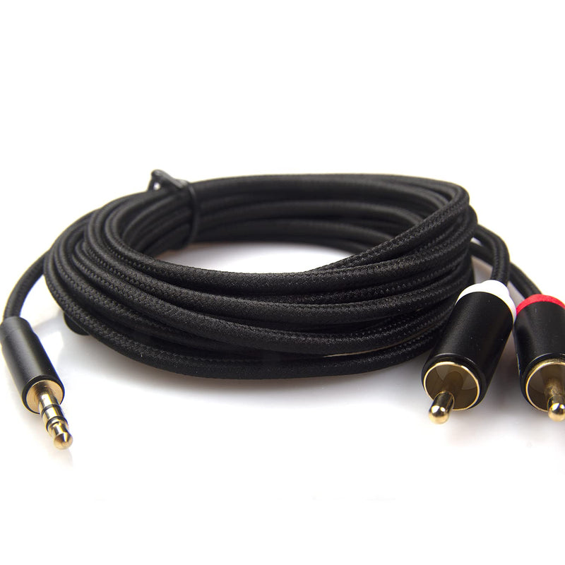 REXUS RCA Audio Cable 6 feet (1.8 M), 3.5mm Male to 2-Male RCA Stereo Audio Adapter Aux Cable Gold Plated Copper Aluminum Protect Shell(RCA35H18) Black