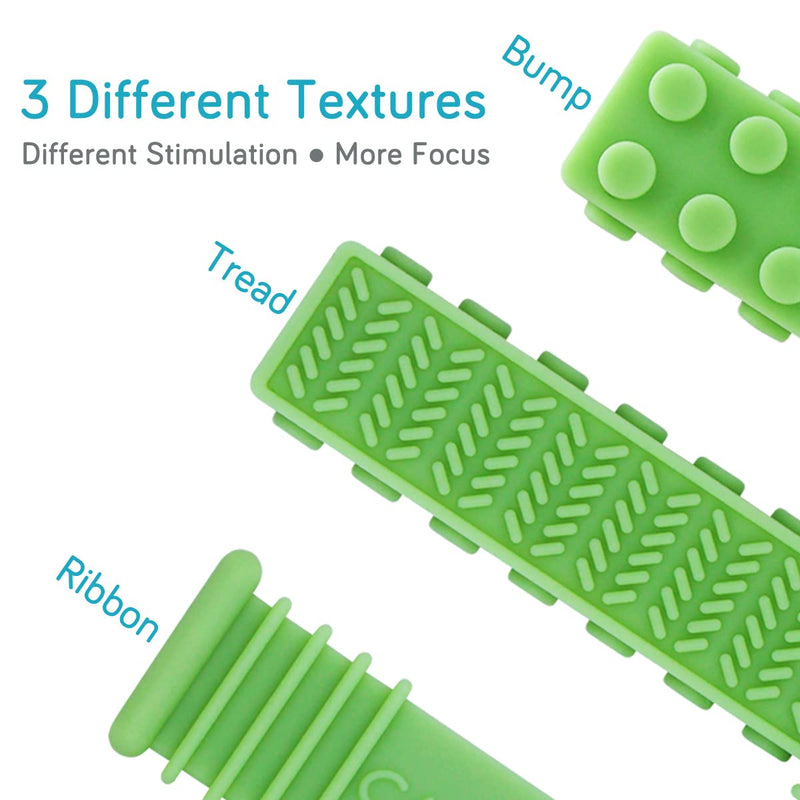 Sensory Chew Toys for Autistic Children (0-12 Years Old), Teething, Oral Motor Stimulation, ADHD, SPD - Silicone Teether Toys for Kids with 3 Unique Textures (2Pack)