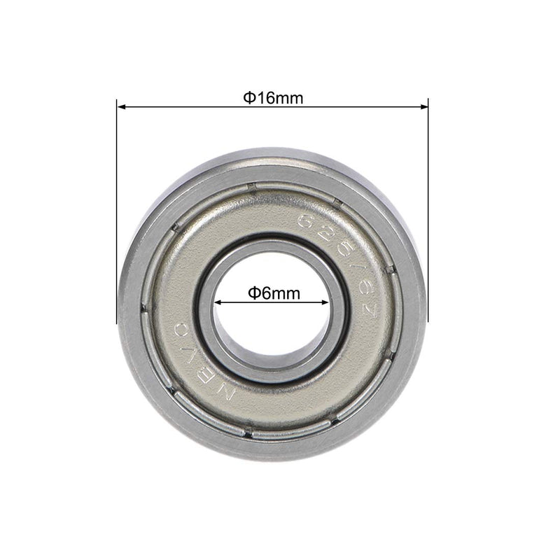 uxcell R1660ZZ Deep Groove Ball Bearings 6mm Inner Dia 16mm OD 5mm Bore Double Shielded Chrome Steel Z2 10pcs 6mmx16mmx5mm